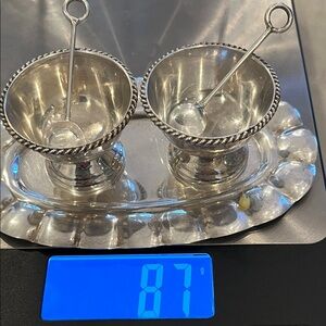 Sterling silver Elegant Silver Condiment Salt & Pepper Set with Spoons